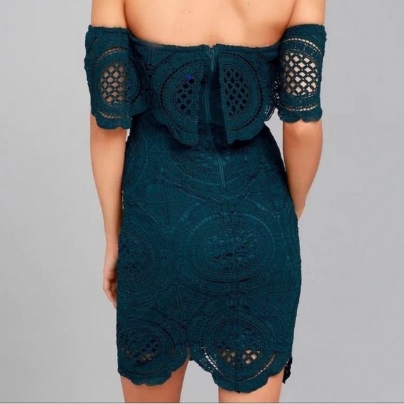Lulus Bellissimo Teal Off-The-Shoulder Bodycon Lace Dress Size XS - Picture 2 of 9